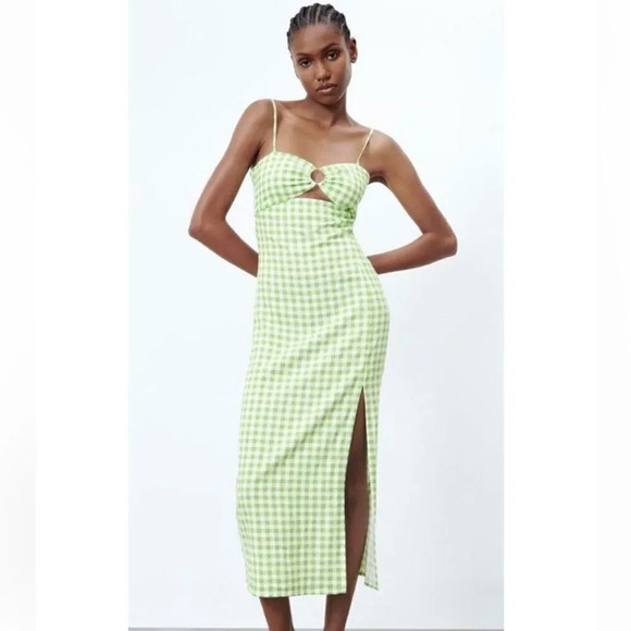 ZARA Gingham Linen Midi Dress - Picture 1 of 16